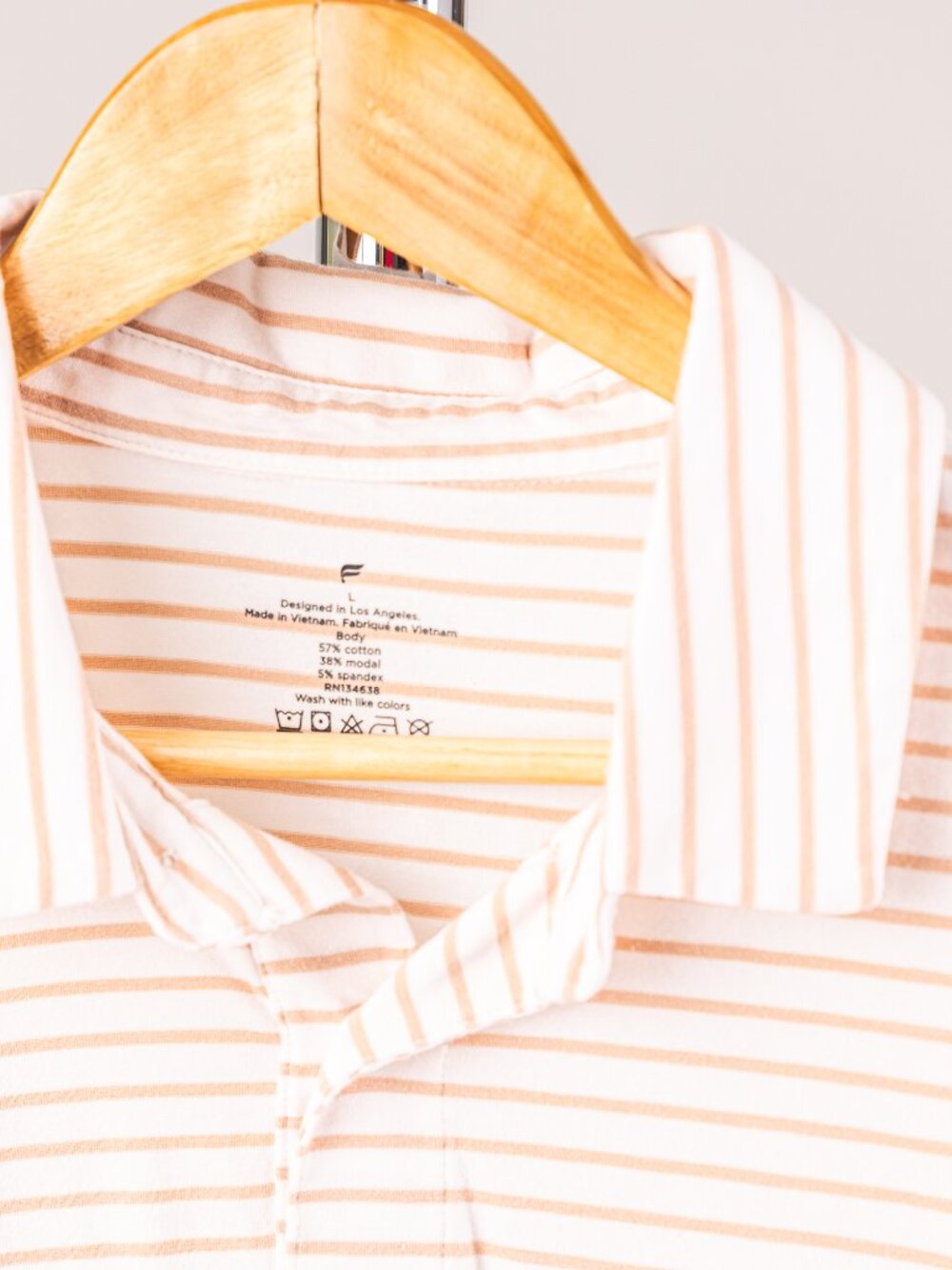 Fabletics The 24-7 Polo Large (Khaki Shoreline Stripe)